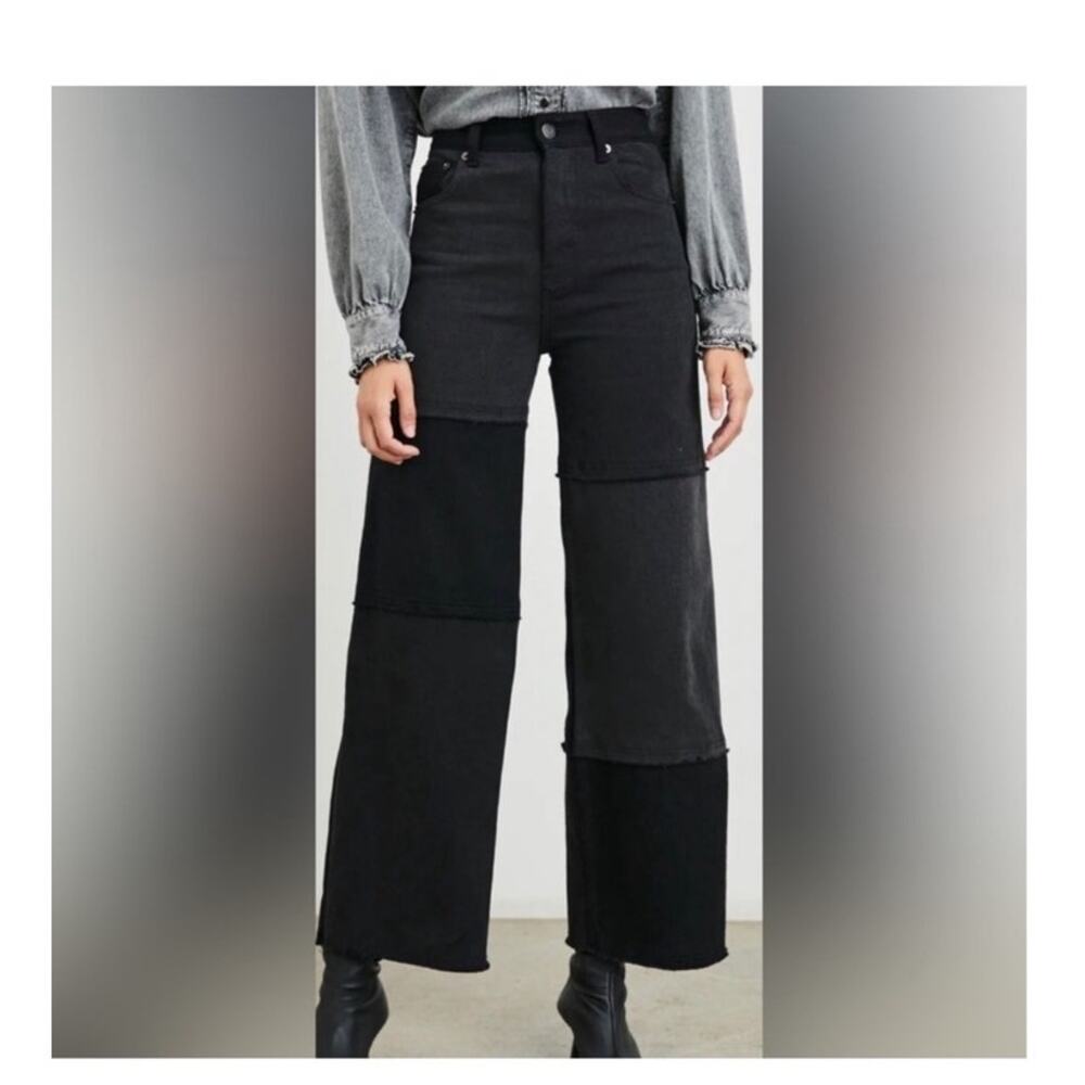 Rails Getty Crop Wide Leg Black Patchwork Jeans size 29